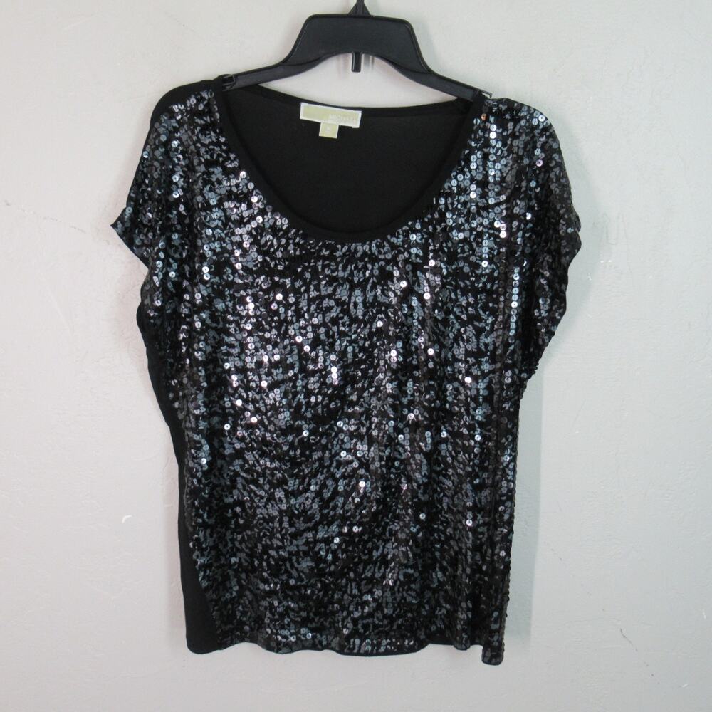 Michael Kors Sequins Top Women XL Black Sleeveless Scoop Neck Pullover